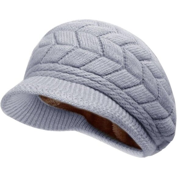 〽️Women’s Grey Winter Warm Knit Wool Snow Ski Hat with Visor main image 6